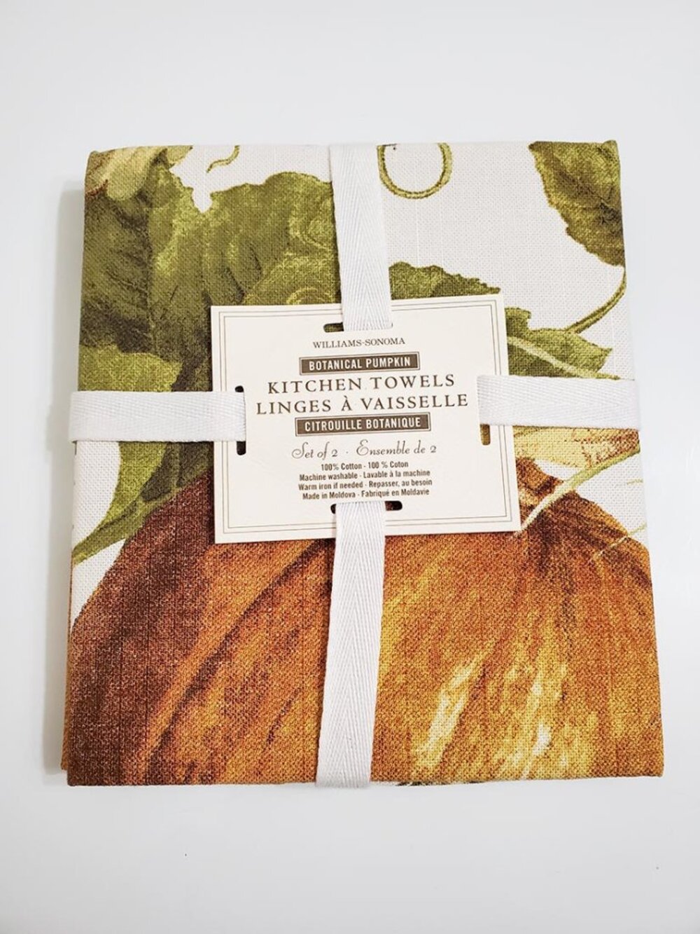 Williams-Sonoma Set of 2 Kitchen Towels Botanical Pumpkin Cotton